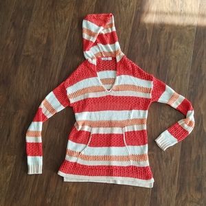 CATO Knit Sweater with Hood Orange & White Stripes {Medium}